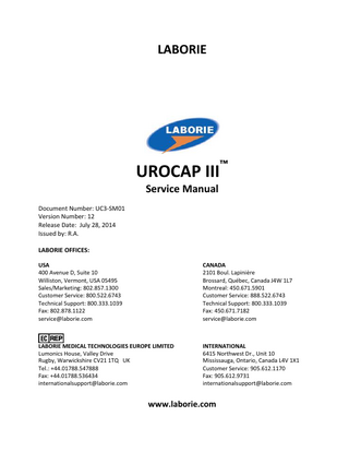 Urocap III Service Manual Ver 12 July 2014