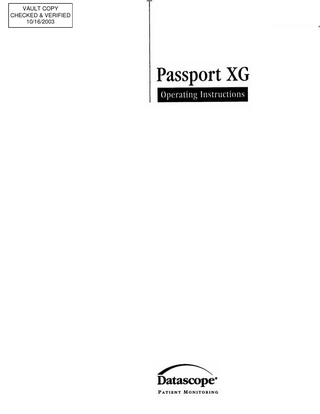 Passport XG Operating Manual Rev Y Oct 2003