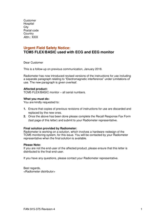 TCM5 FLEX-BASIC Urgent Field Safety Notice Followup March 2018