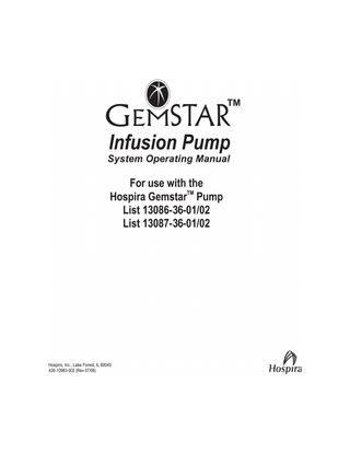 Gemstar Infusion Pump System Operating Manual Rev July 2006