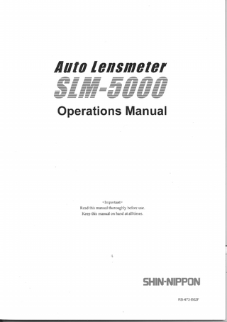 SLM-5000 Auto Lensmeter Operation Manual RB-473-B02F