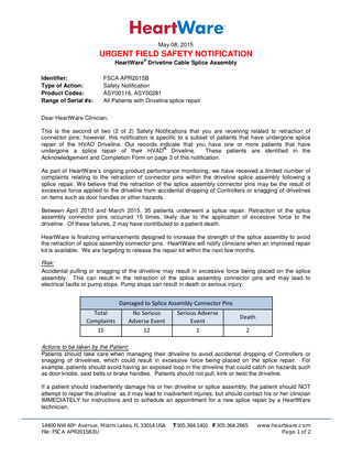 HeartWare System Urgent Field Safety Notice-April 2015