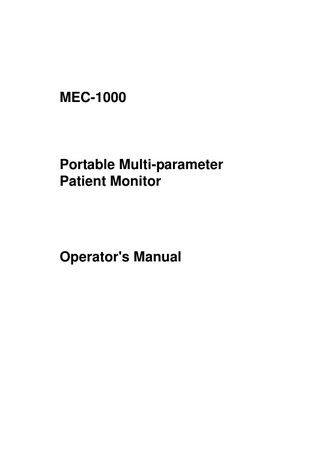 MEC-1000  Portable Multi-parameter Patient Monitor  Operator's Manual  