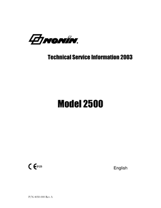 Technical Service Information 2003  Model 2500  English  P/N 4050-000 Rev A  