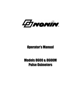 Operator’s Manual Models 8600 & 8600M Pulse Oximeters  