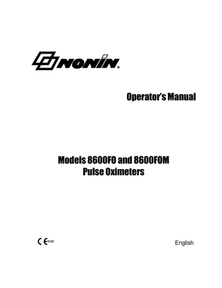 Operator’s Manual  Models 8600FO and 8600FOM Pulse Oximeters  English  
