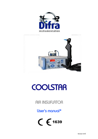 COOLSTAR AIR INSUFLATOR User's manual* 1639 Version 1.8-E  