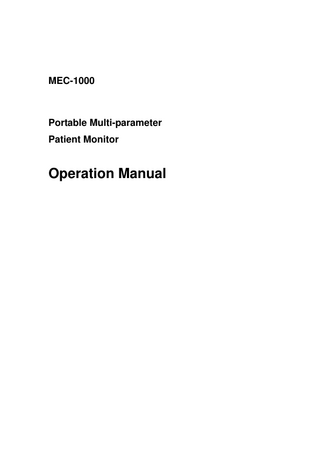 MEC-1000  Portable Multi-parameter Patient Monitor  Operation Manual  