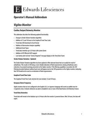 Vigileo Monitor Operator’s Manual Addendum Oct 2013