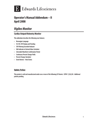 Vigileo Monitor Operator’s Manual Addendum - II April 2008