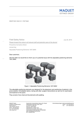 Adjustable Positioning Elements 1007.28AO Field Safety Notice July 2015