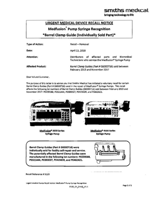 Medifusion 3500 and 4000 series Urgent Medical Device Recall Notice April 2018
