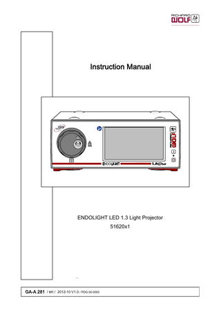 Instruction Manual  ENDOLIGHT LED 1.3 Light Projector 51620x1  GA-A 281 / en / 2012-10 V1.0 / PDG 00-0000  