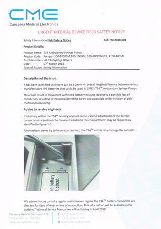 T34 Syringe Pump Urgent Medical Device Field Safety Notice March 2018