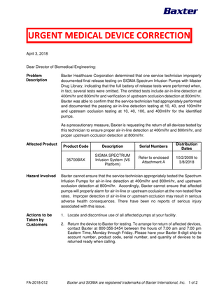 SIGMA Specturm Urgent Medical Device Correction April 2018