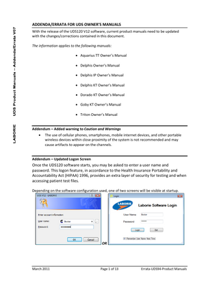 Addenda - Errata UDS Owners Manual Ver 07 March 2011